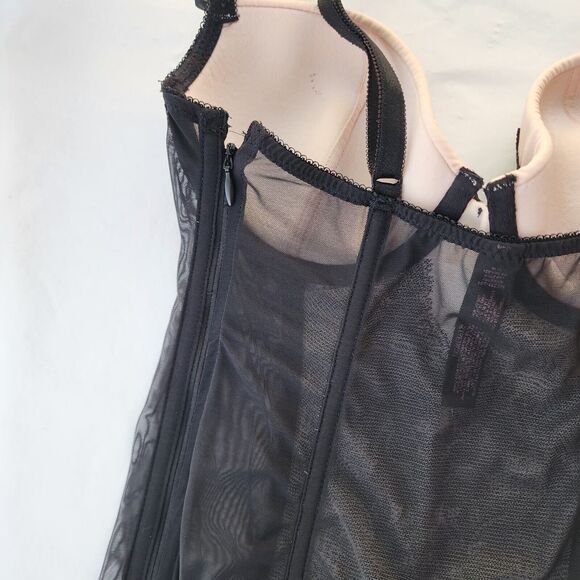 victoria’s Secret black Pink lace teddy lingerie 34B Corset Bustier Coquette Bow - Picture 7 of 11